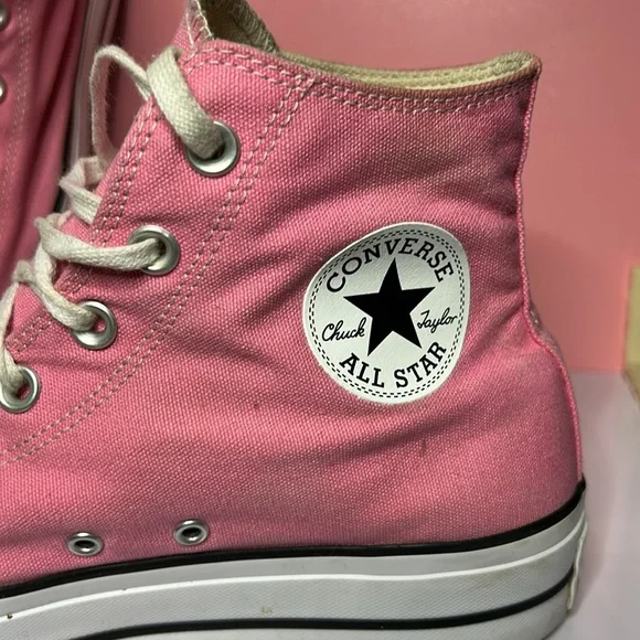Converse Pink Canvas High-Tops platform women’s 10.5 men’s 8.5 - Picture 2 of 7